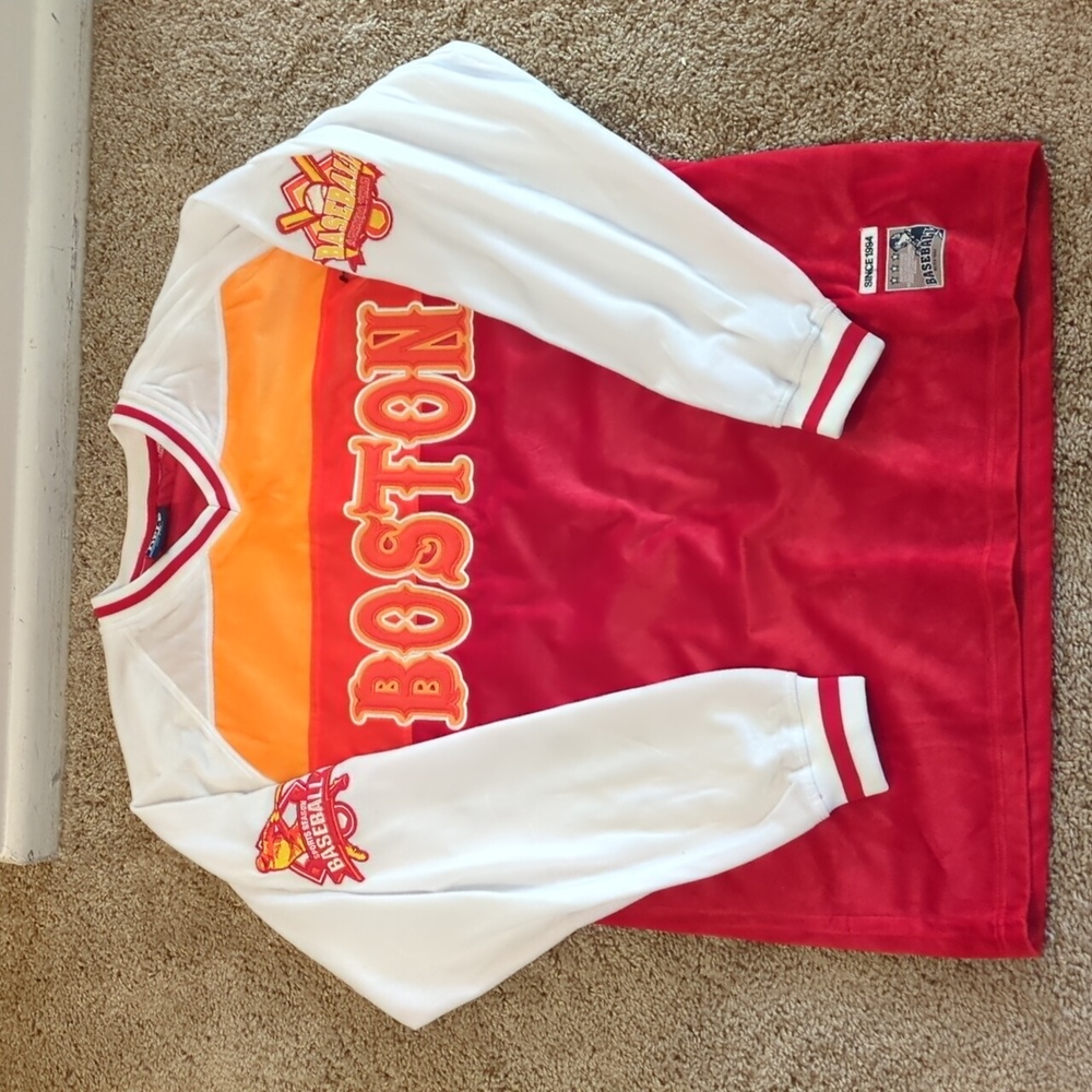 DELF Red & Orange Velour Boston Baseball Striped Jersey Size XL Asking Only $50